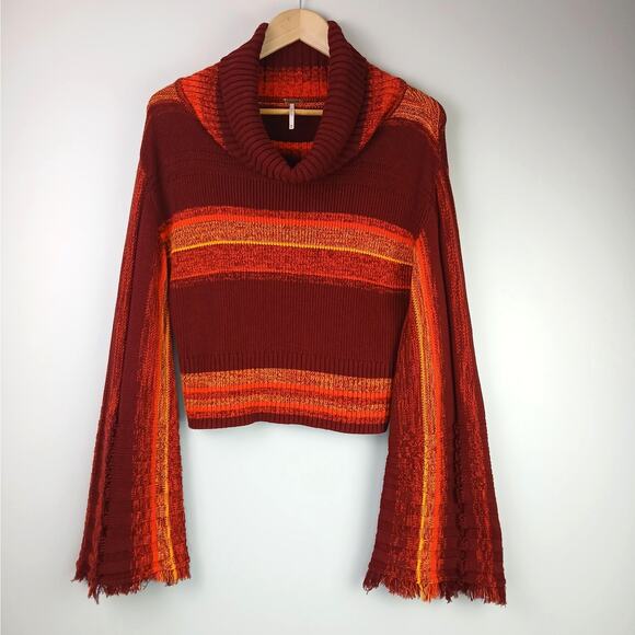 Free People SZ M Close To Me Pullover Cowel Neck Striped Sweater In Berry Boho - Picture 3 of 6